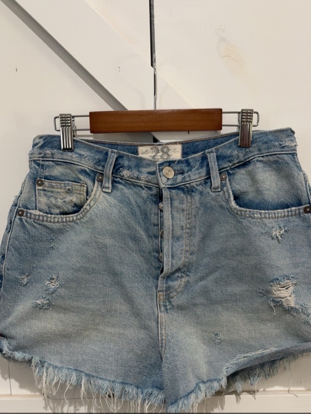 Free People Light Wash Distressed Denim Cutoff Shorts